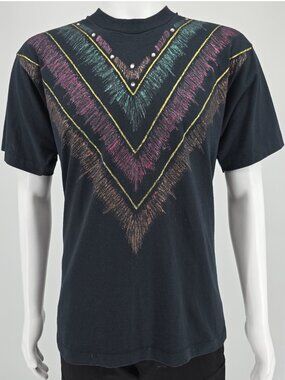 Vintage 1990s Screen Stars Rhinestone Glitter Paint Wearable Art T-Shirt (L)